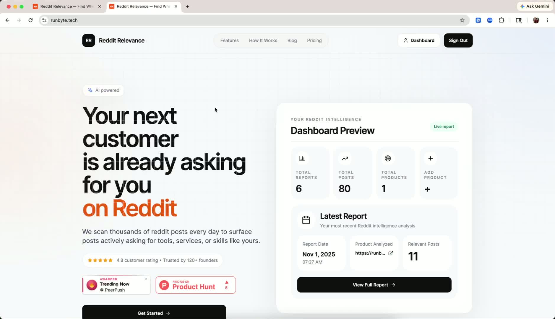Dashboard product description edit screen